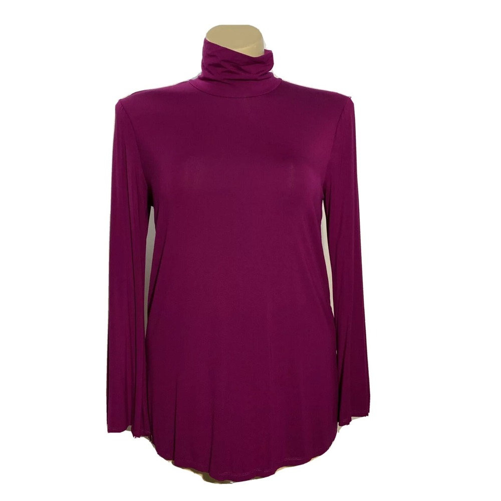 VISION 155 Top LARGE Magenta Mock Neck Long Flare Sl Tunic T Shirt‎ Jersey Knit